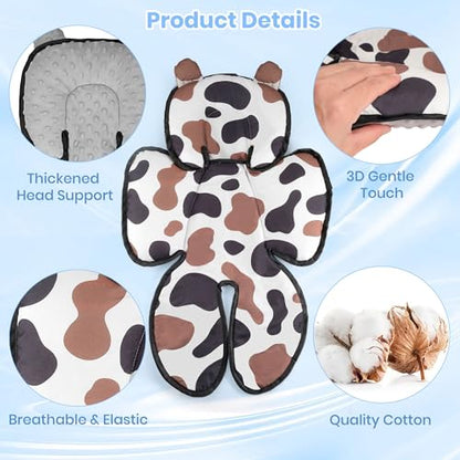 3in1 Baby Car Seat Head Body Support,Soft Breathable Infant Car Seat Insert Newborn Boy Girl,Reversible Cotton-Minnky Carseat Head Support Pillow Cushion for Infant Stroller,Swing,Bouncer(Grey)