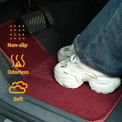 EKR All-Weather Universal Fit Car Floor Mats, 0.5 inch Thick Car Carpet Mats, Anti-Slip Automotive Mat with Driver Heel Pad Fit for SUV, Vans,Sedans, Trucks (Burgundy,4pcs Black Full Set) - color: Burgundy