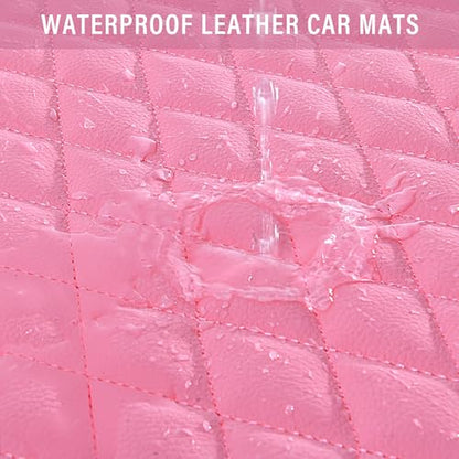 CAR PASS Bling Leather Car Mats Shining Diamond Floor Mats Crystal Rhinestones Sparkly Glitter Carpet Anti-Slip Waterproof Pad Universal Fit for Automotive SUV, Sedan, Van, 5pcs for Girl Women Pink - color: Pink Leather Diamond