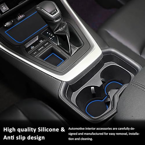 Auovo 3D Cup Holder Insert Liners Compatible with Toyota RAV4 Accessories 2025 2024 2023 2022 2021 2020 2019 Car Custom Cup Holder Mats Pads 4-pc Set (Blue Trim) - color: Blue, size: 4PCS