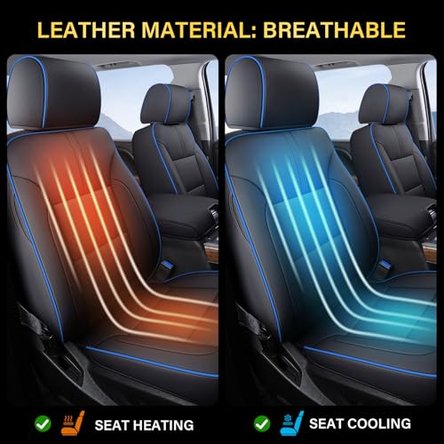 Coverado Chevy Silverado Seat Covers Full Set, Faux Leather Car Seat Covers Fit for 2014-2018 1500, 2015-2019 2500HD 3500HD Chevy Silverado GMC Sierra Crew Double Extended Cab(Blueline) - color: Blueline, size: FullSet(2014-2018)