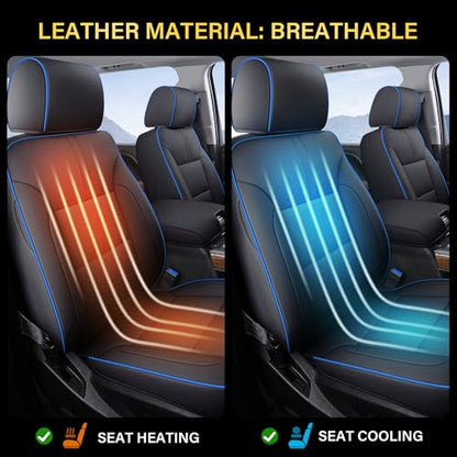 Coverado Chevy Silverado Seat Covers Full Set, Faux Leather Car Seat Covers Fit for 2014-2018 1500, 2015-2019 2500HD 3500HD Chevy Silverado GMC Sierra Crew Double Extended Cab(Blueline) - color: Blueline, size: FullSet(2014-2018)