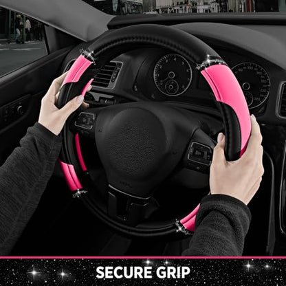 Road Comforts Leather Steering Wheel Cover - Made with PVC Leather - Anti-Slip, Universal Fit 14 1/2 inches to 15 inches - Hot Pink - color: Hot Pink