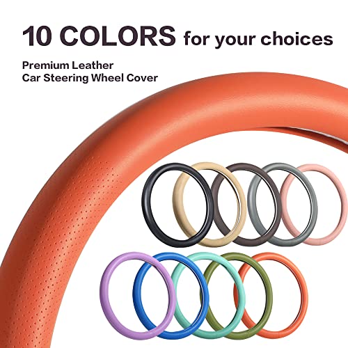 Car Steering Wheel Cover,Universal 15 Inch Premium Leather Car Steering Wheel Cover,Best Grip,Perforated Design,Breathable,Non-Slip,Sweat-Absorbent,Warm in Winter and Cool in Summer (Black) - color: Black