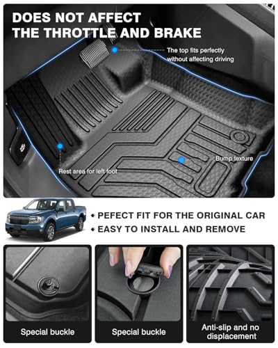 Floor Mats & Truck Bed Mat for 2022-2024 2025 2026 Ford Maverick Gas Model Accessories Floor Mats 2 Row Liner Set All Weather TPE 3D Floor Liners&Truck Bed Liner - size: 3)Ford Maverick Gas｜22-26｜Combo Set