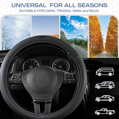 Skechers Memory Foam Steering Wheel Cover,Grade Protein Leather Steering Wheel Cover,Universal Anti-Slip Fit 14" 1/2-15" Car Wheel Cover for Men Women Fit Suvs,Vans,Sedans,Car,Trucks,Grey - color: Grey