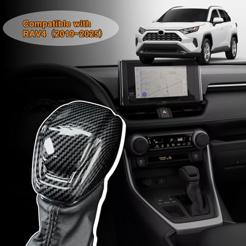 for RAV-4 No Tape Gear Shift Knob Cover Automatic Transmission Boots Shift Lever Trims Compatible with Toyota RAV4 2019-2025, Highlander 2020-2025 (Full Cover No Double-Side-Tape)