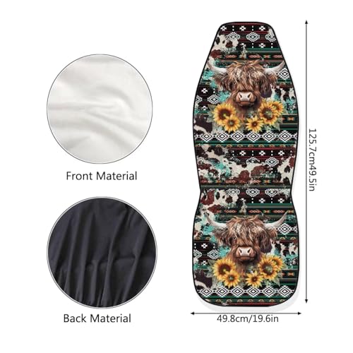 Highland Cow Front Car Seat Cover for Women Men Sunflower Universal Bucket Seat Cover Southwest Africa Aztec 2 Pieces Automotive Seat Covers Set - color: Highland Cow Sunflower3