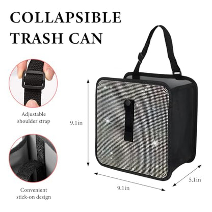 Car Foldable Trash Can, Bling Rhinestone Oxford Garbage Container Hanging Waterproof Organizer, Mini Crystal Dustbin Waste Basket Leakproof Trash Bin for Car Office Kitchen (AB) - color: AB
