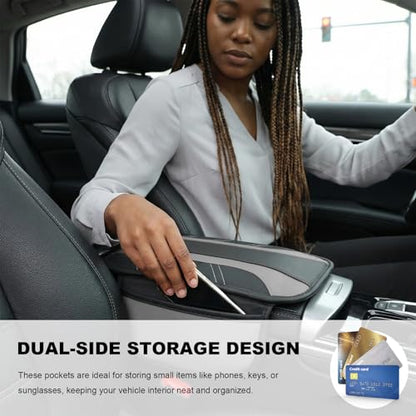 Car Center Console Cover, Leather Auto Arm Rest Protector Cushion with 2 Side Storage Bags, Universal Armrest Cushion Pad Middle Console Cover for SUVs Sedans Trucks (Gray) - color: Gray