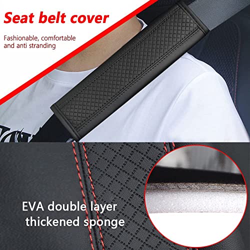 2PCS Car Seat Belt Cover Pad,Breathable Leather Seatbelt Covers for Shoulder Protection and Car Decorations,Universal Seatbelt Cushion Adding Car Seat Strap Pads Car Accessories Interior (Black/Red)