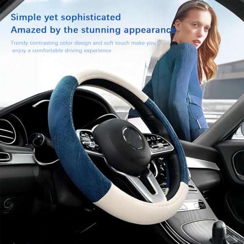 Zpana Car Steering Wheel Cover, 15" Linen Breathable Soft Anti-Slip Full Surround Vehicle Steering Wheel Protector, Automobile Interior Protection, Universal for Sedan Truck SUV (Beige) - color: Beige