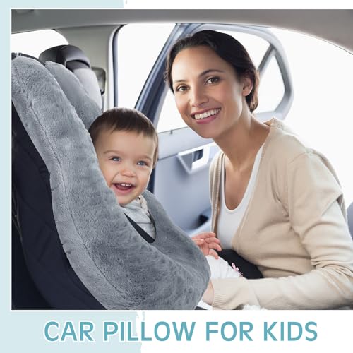 Barydat 2 Pcs Car Travel Pillow for the Back Seat 28 x 18 in Sleeping Reading Pillows for Long Distance Travel Car Cushion for Kids Adults Head and Body Support U Shaped Pad for Travel(Gray, Green) - color: Gray, Green