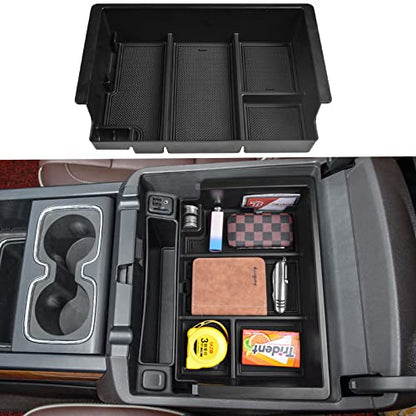 Full coverage Center Console Organizer Compatible with 2014-2018 GMC Sierra 1500 /Chevy Silverado 1500 Accessories 2015-2020 Yukon XL/Tahoe Suburban Insert Armrest Storage ABS Plastic, Black - color: black