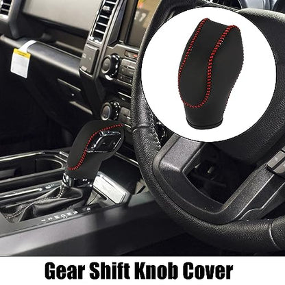 X AUTOHAUX Car Faux Leather Gear Shift Knob Cover for Ford Focus Escape Fusion Fiesta Transit Van Red Line - color: Red