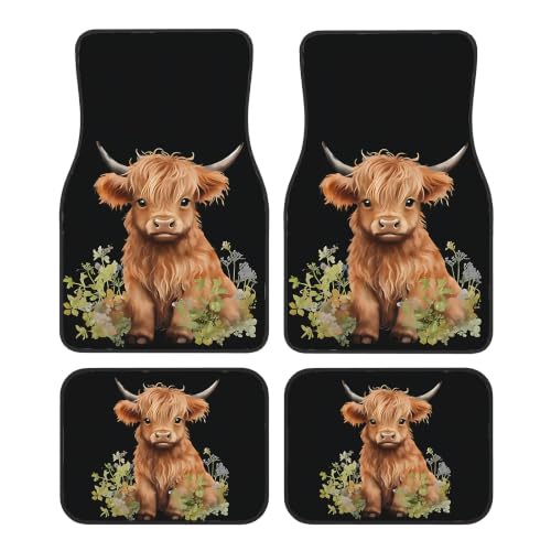 Universal Fit Car Floor Mats Set of 4Pcs, All-Weather Front Rear Car Carpet Mats, Non-Slip Car Floor Mat Car Accessories for Automotive Trucks SUV Sedans Vans (Cute Highland Cow) - color: Cute Highland Cow