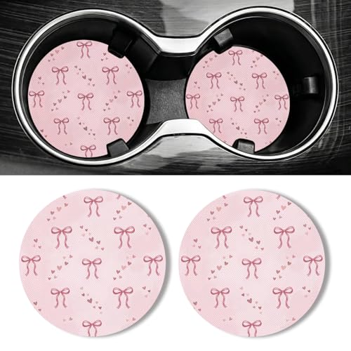 WOCOCN Car Coasters for Cup Holders - 2 Pack 2.75" Universal Rubber Car Cup Coaster, Non-Slip Waterproof Car Interior Accessories, Cute Car Decor Gifts for Women and Men (Ribbon Bow) - color: Ribbon Bow