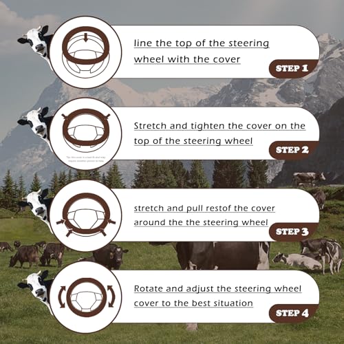 3PCS Cow Print Steering Wheel Cover Plush, Auto Cute Furry Cows Pattern Hand Brake & Shift Gear Covers Universal Soft Warm Car Interior Accessories for Women Men (Brown Cow Print, 15 inch)