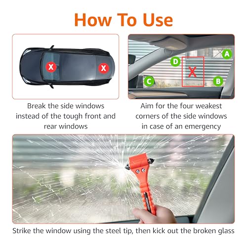 Amazon Basics Emergency Escape Tool, Window Breaker and Seatbelt Cutter, Car Safety Hammer with Protective Bracket, Bright Orange, 2 Pack, SW-835 - size: 2-Pack