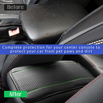 Ziciner Car Center Console Armrest Pad, 12.6X 7.2 Inch PU Leather Waterproof Auto Armrest Seat Box Cover Protector, Universal Car Interior Accessories (Black & Green) - color: Black & Green
