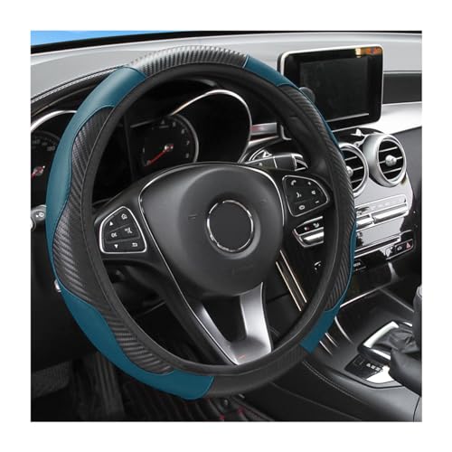 Fekey&JF Car Steering Wheel Cover, Universal Microfiber PU Leather Elastic 15 inch Stitching Color Anti-Slip Steering Wheel Protector, Auto Interior Protection Accessories for Men Women (Dark Green)
