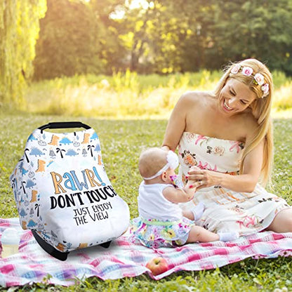 Metplus Car Seat Cover Baby, No Touch Sign Carseat Canopy, Nursing Breastfeeding Covers, Stretchy Universal Fit, Multi-Use for Stroller/Shopping Cart/High Chair, Gender Neutral Shower Gift - color: Dinosaur