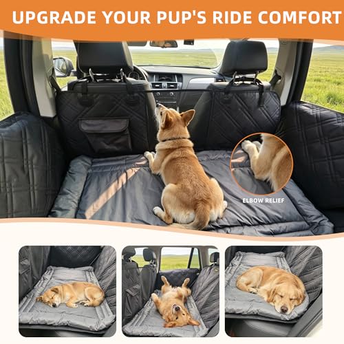 Hard Bottom Dog Back Seat Extender & Seat Cover Bundle - Includes Detachable Dog Travel Bed, 2-in-1 Backseat Cover for Dogs, Waterproof Non-Slip Heavy Duty, Fits Cars, Small Trucks & SUVs