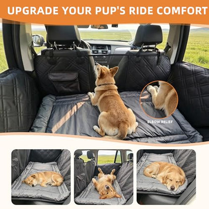 Hard Bottom Dog Back Seat Extender & Seat Cover Bundle - Includes Detachable Dog Travel Bed, 2-in-1 Backseat Cover for Dogs, Waterproof Non-Slip Heavy Duty, Fits Cars, Small Trucks & SUVs