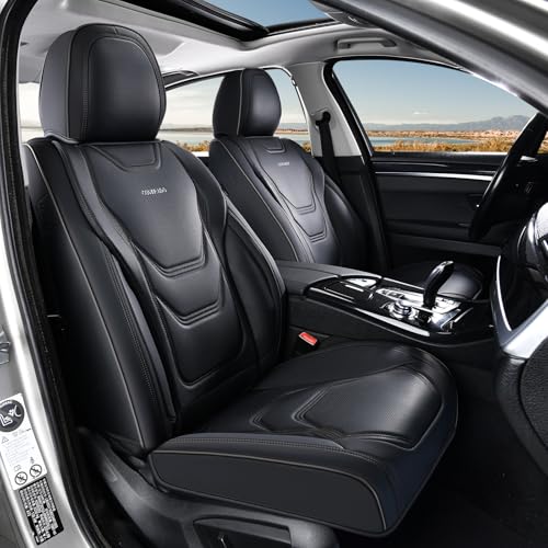 Coverado Car Seat Covers Front Seats, 2 Piece Car Seat Protector Waterproof Leather Seat Cushion Universal Fit for Truck Automotive Vehicles Black