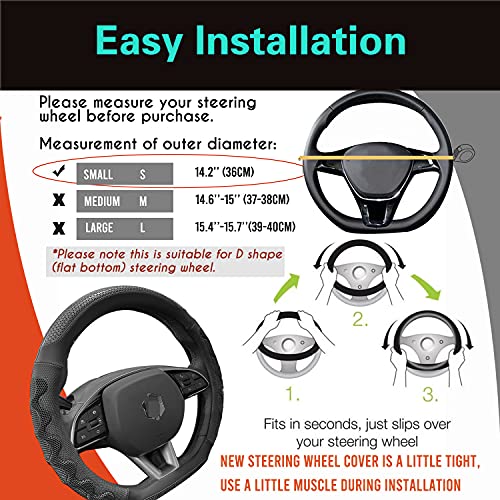 PINCTROT D Shaped 14 Inch Small Sized Steering Wheel Cover Great Grip with 3D Honeycomb Anti-Slip Design, Flat Bottom 14 Inch (All Black) - color: 7.D-shaped,All Black, size: Small Size[14''-14 1/4'']