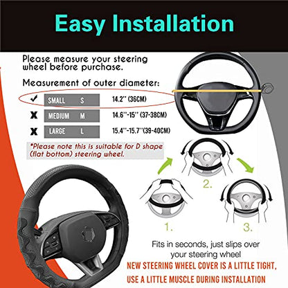 PINCTROT D Shaped 14 Inch Small Sized Steering Wheel Cover Great Grip with 3D Honeycomb Anti-Slip Design, Flat Bottom 14 Inch (All Black) - color: 7.D-shaped,All Black, size: Small Size[14''-14 1/4'']
