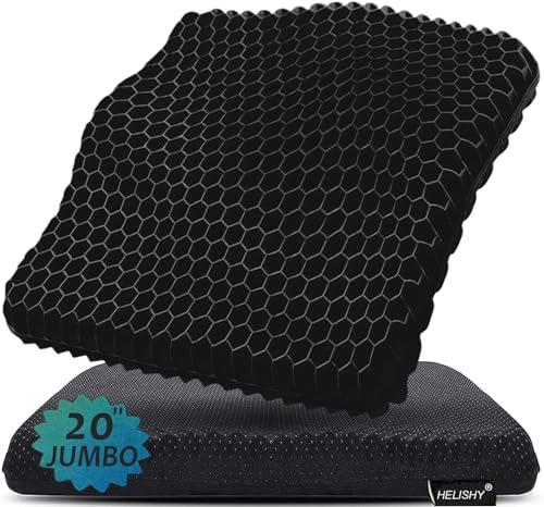 20" Gel Seat Cushion for Long Sitting Pressure Relief(Jumbo&Thick) - Wheelchair Cushion for Pressure Sores - Back, Sciatica & Tailbone Pain Relief Cushion- Non-Slip Butt Pillow for Office, Home, Car - color: Black, size: Jumbo Thick - 20x19.7x1.95inch