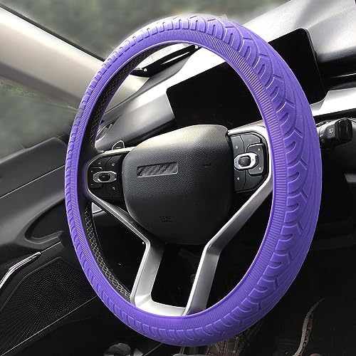 Universal Purple Steering Wheel Cover：13.5 to 15 Inches Stretchable Silicone Anti Skid Steering Wheel Protector Fit for Most Car Models Including Round D Shape or Special Shape - color: Purple
