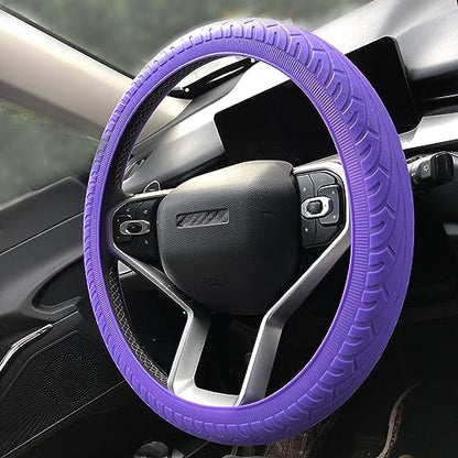 Universal Purple Steering Wheel Cover：13.5 to 15 Inches Stretchable Silicone Anti Skid Steering Wheel Protector Fit for Most Car Models Including Round D Shape or Special Shape - color: Purple