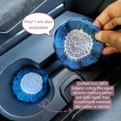 Cotton Crotchet Ruffled Flower Coaster Set (Coastal Breeze) - color: Coastal Breeze