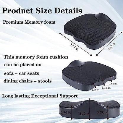 Decompression Cushion, Comfort Memory Foam Seat Cushion for Car Seat Drivers, Tailbone (Coccyx) Pain Relief Cushion, Office Chair Cushion (Black) - color: Black
