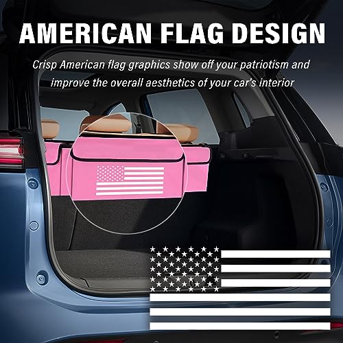 Turcee Car Trunk Organizer,Large Capacity Car Storage Organizer with US Flag Design,Hanging Foldable Car Organizers and Storage Car Interior Accessories (Pink) - color: Pink
