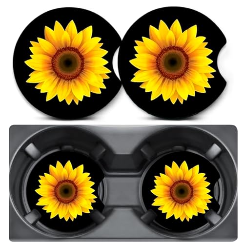 2 Pack Car Coasters for Cup Holders,Sunflower Car Cup Holder Coasters,2.75" Universal Size Anti Slip Rubber Mat,Automotive Interior Accessories,Sunflower Gifts for Women,Mom,Her,Wife,Girlfriend - color: Sunflower