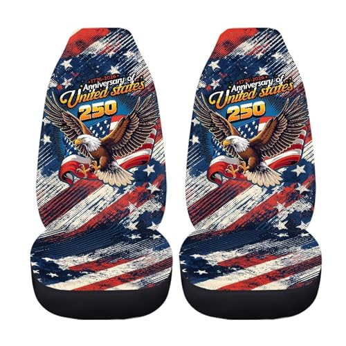 250th Anniversary of United States Car Front Seat Covers Patriotic Car Seat Cover Protector Front Seats Removable Automotive Accessories Suitable for Cars,SUV,Sedan - color: 250th Anniversary of United States