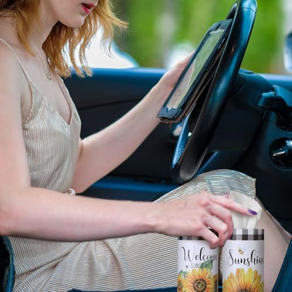 12 Pack Sunflower Tissue Boxes for Car Cylinder Bulk Black White Plaid Flower Round Cylinder Holder with 3 Ply Facial Tissues for Spring Summer Travel Bathroom Office Decoration - style: Sunflower