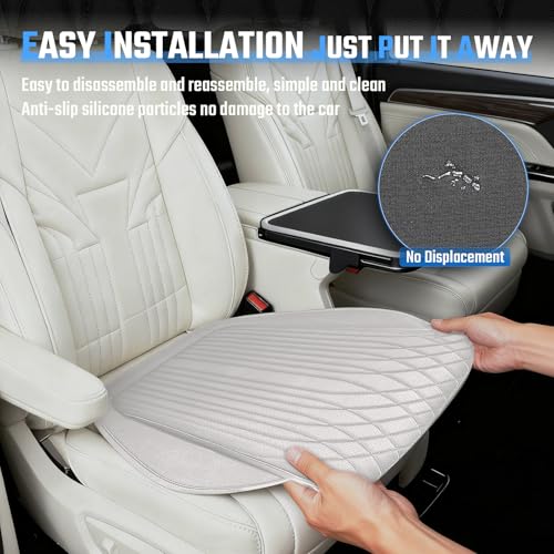 Universal Car Seat Cushion, Nappa Leather Ventilation Hole Breatheable Design for Driver Passenger, All-Season Anti-Slip Bottom Seat Cover,19.49in x 21.26in (1 Piece/White)