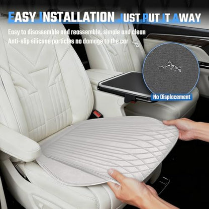 Universal Car Seat Cushion, Nappa Leather Ventilation Hole Breatheable Design for Driver Passenger, All-Season Anti-Slip Bottom Seat Cover,19.49in x 21.26in (1 Piece/White)
