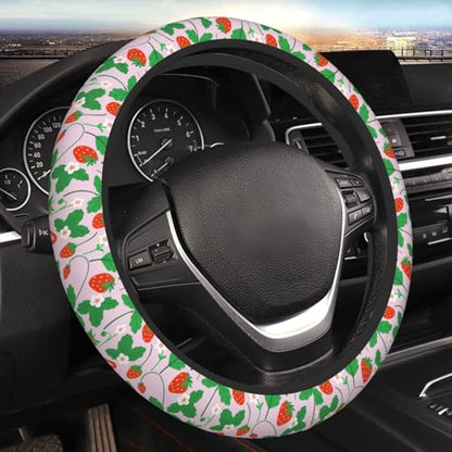 Strawberry Steering Wheel Cover for Women Elastic Rubber Steering Wheel Universal 15 Inch Fit for Cars, Auto, SUVs - color: Strawberry
