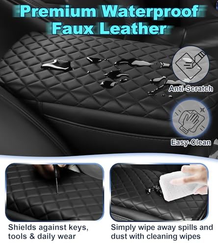 Armrest Cover for Toyota 4Runner Center Console Pad with Organizer Storage Pockets, Black Faux Leather Arm Rest Lid Protector Cushion Interior Accessories (2010-2024)