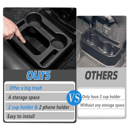 Trash Can with Cup Holder for Wrangler JL JLU & Gladiator JT, Large Rear Storage Organizer with Cup Holder & Phone Holder Multi-Function Jeep Accessories for Wrangler JL JLU & Gladiator JT 2018-2025