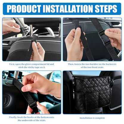 Car Purse Holder Between Seats, Car Storage Organizer, Leather Large Capacity Storage Pocket for Front Seat, Front Seat Pocket Handbag Holder & Barrier of Backseat Pet Kids for Most Vehicles