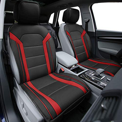 FH Group Front Set Faux Leather Car Seat Cushions - 2 Pack Seat Covers for Cars Trucks SUV, Waterproof, Universal Fit Seat Covers, Red/Black - color: Red - Front Set