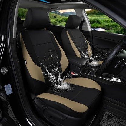 GIANT PANDA Neoprene Full Set Car Seat Covers, Leak-Proof & Waterproof Front&Rear/Back Car Seat Protector Fit 95% Cars Sedans SUV（Beige+Black） - color: Beige&Black, size: Full Set