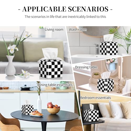 Black and White Checkerboard Tissue Box Cover Square,Square Grid Checkered Tissue Box Holder Waterproof Leather Facial Paper Organizer Dispenser for Bathroom Home Car Nightstand Vanity Desk - color: Color-21