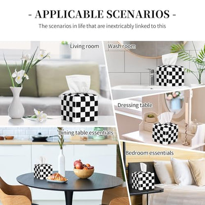 Black and White Checkerboard Tissue Box Cover Square,Square Grid Checkered Tissue Box Holder Waterproof Leather Facial Paper Organizer Dispenser for Bathroom Home Car Nightstand Vanity Desk - color: Color-21